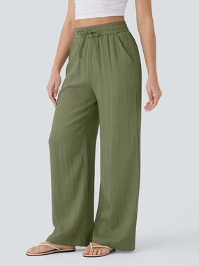 NWT Halara High Waisted Drawstring Wide Leg Linen-Feel Pants Size Medium